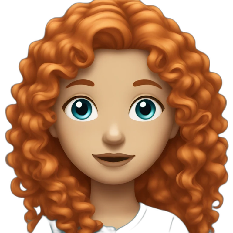 Girl with long curly red hair and blue eyes emoji