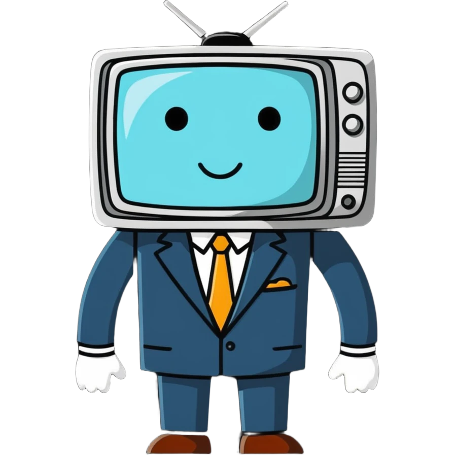 a TV-headed man wearing a suit, whimsical, cartoonish emoji