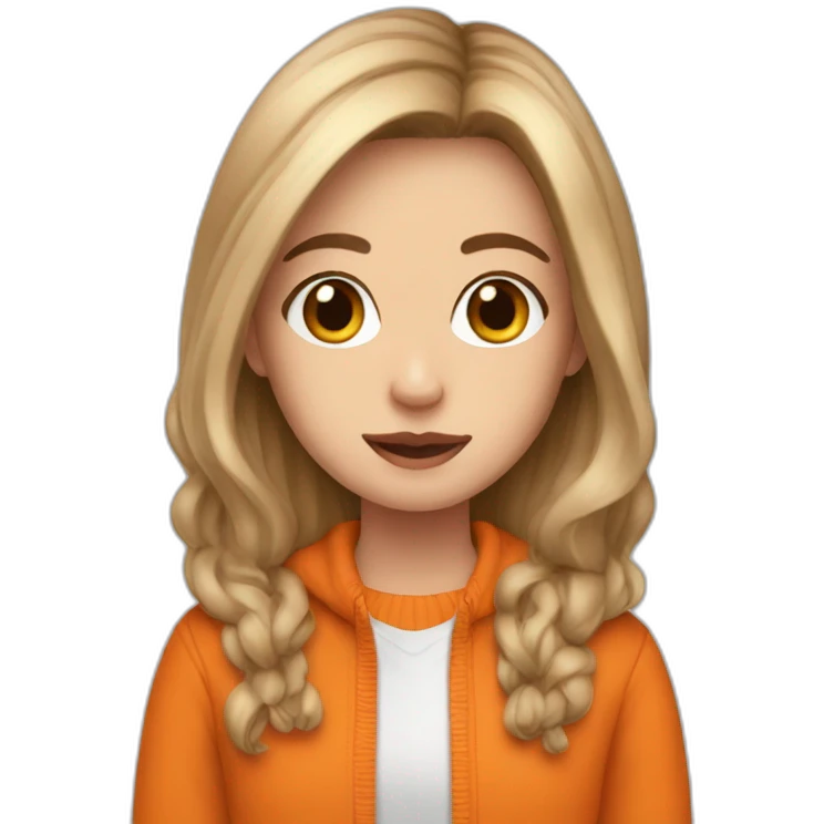 A MENACE NAMED SOPHIE, WHITE GIRL WEARING AN ORANGE JUMPER WITH LONG BROWN HAIR emoji