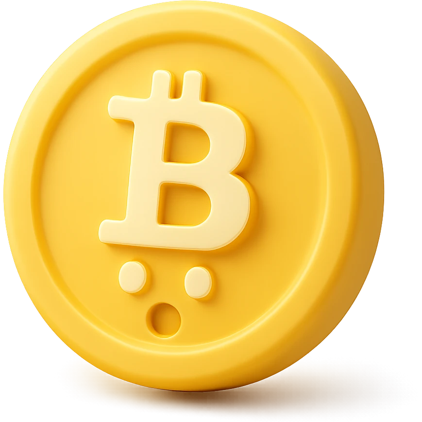 A Bitcoin symbol with a surprised face. emoji