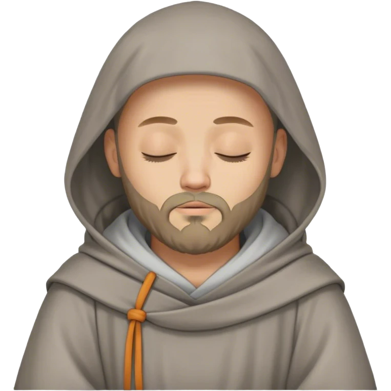 A monk with a beard wearing a grey hood and a tunic sleeping with the eyes closed emoji