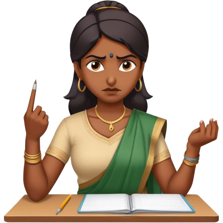 Mean Indian teacher giving homework and cussing at student s while slapping them on there knuckles with ruler she's around 48 old mean and scary emoji