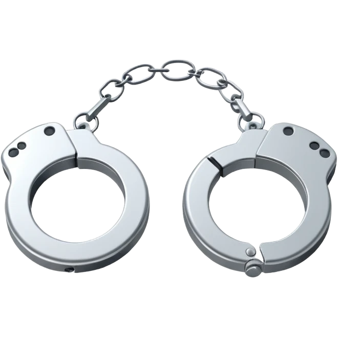 Minimalistic metallic handcuffs emoji, reflective metal, simple flat vector design, futuristic minimal style emoji
