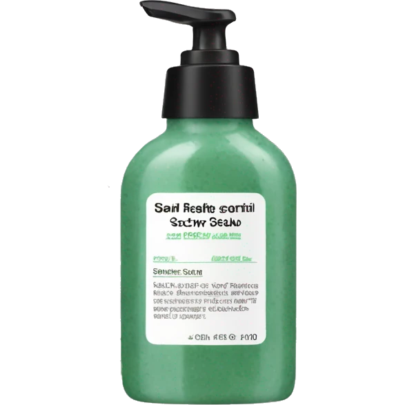 bottle of scalp scrub with label emoji