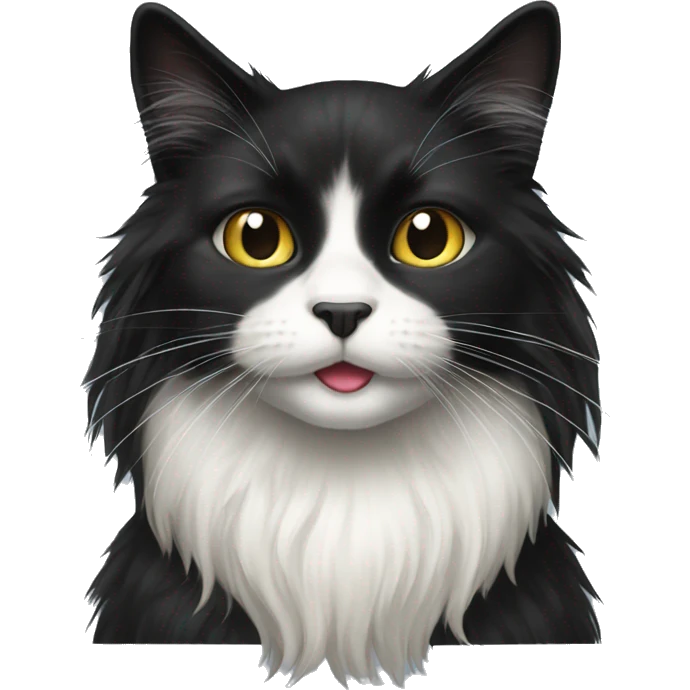 black cat domestic long-haired with white on the mouth emoji