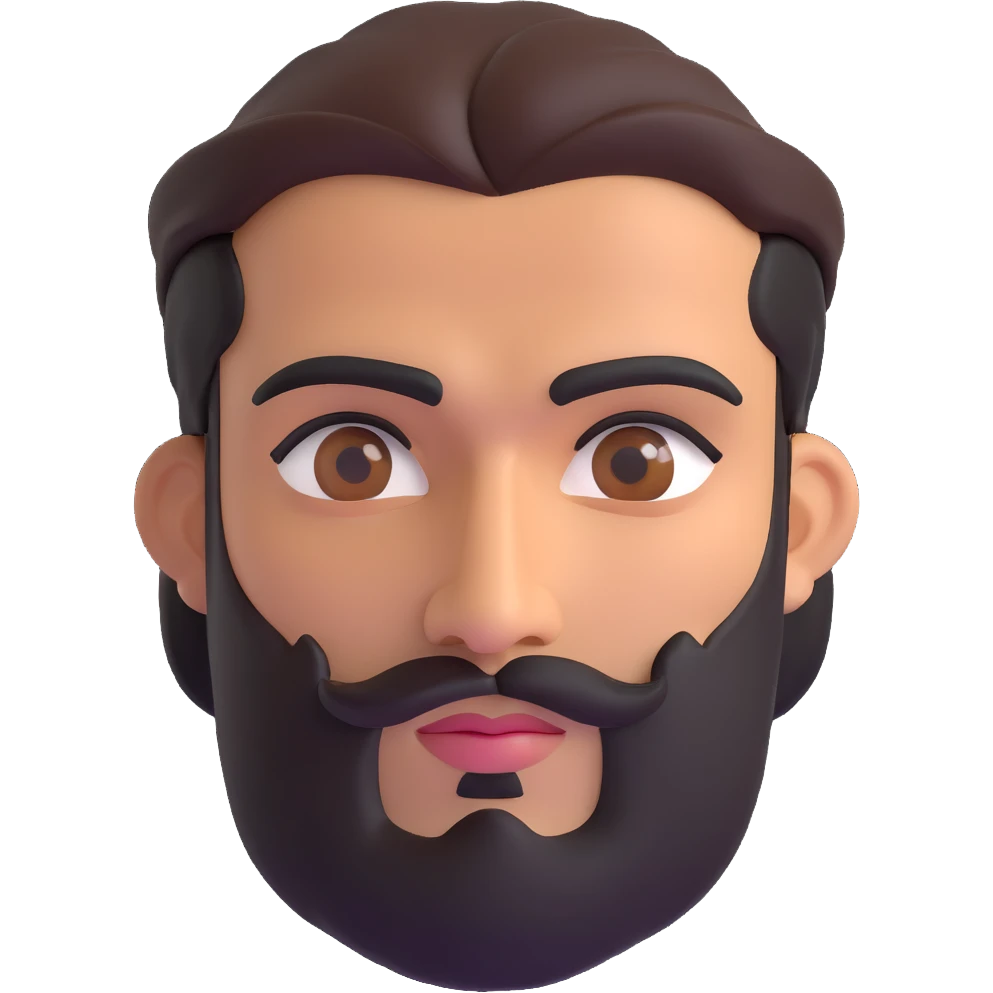 middle eastern man with medium length beard, unibrow, tan skin, and dark brown eyes emoji