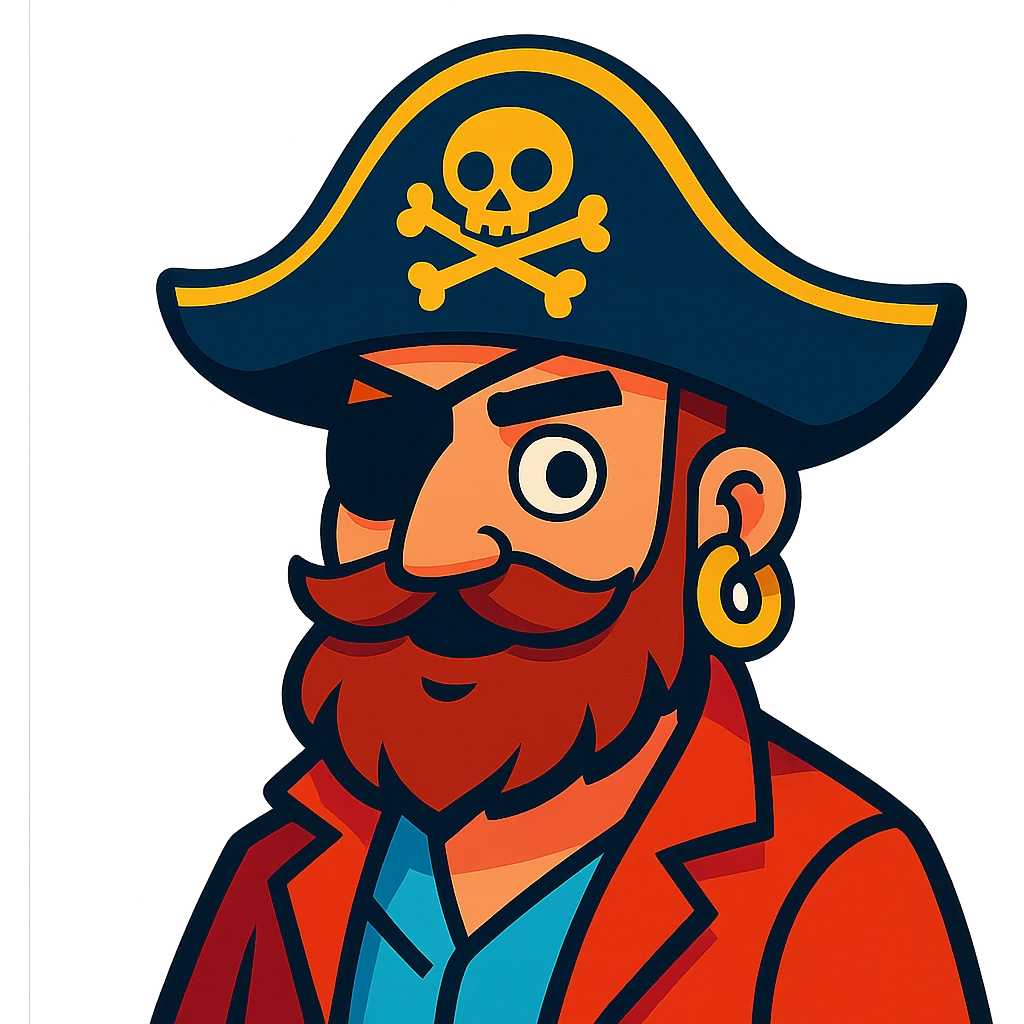 cartoonish pirate with eyepatch and hat emoji