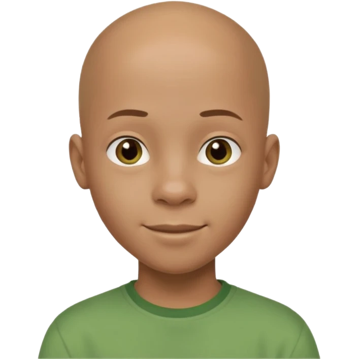 14-year-old bald African-European mixed boy with green shirt cheerful emoji