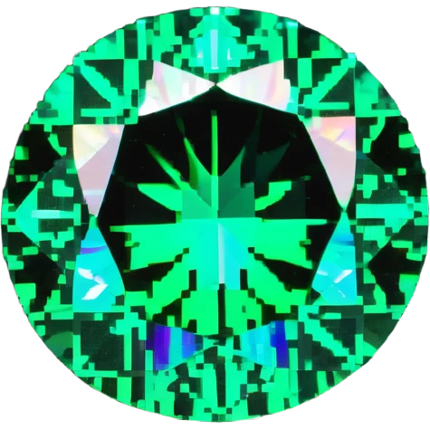 round cut emerald gemstone with vibrant green color and holographic sparkle effect emoji