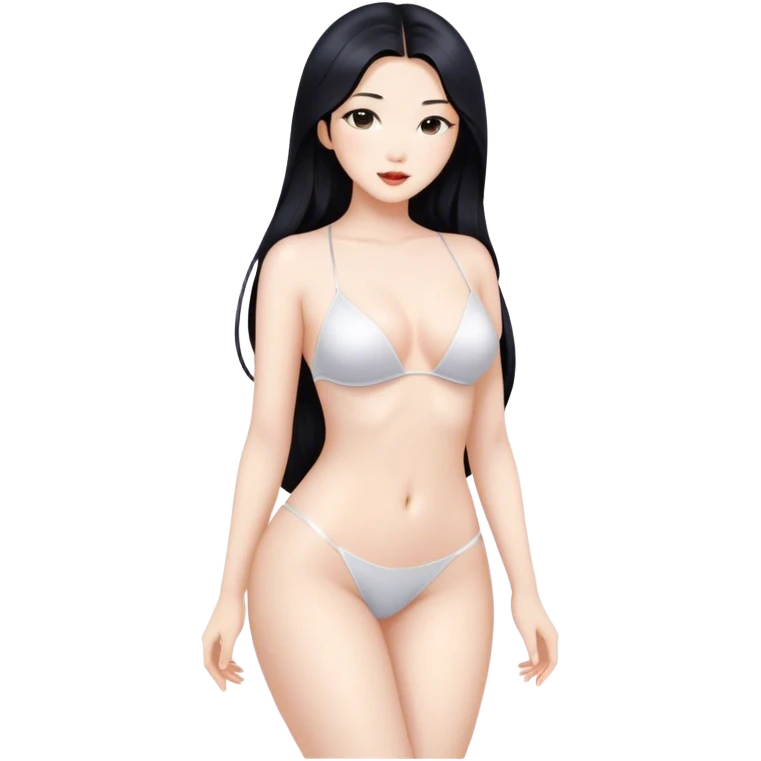 gorgeous Asian girl with long black hair, white skin, and a beautiful body  . Glamorous body  emoji