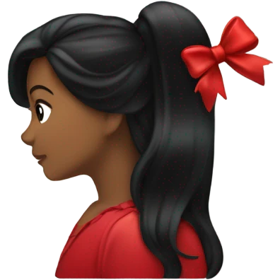 red bow in black hair flowing hair silhouette from behind emoji
