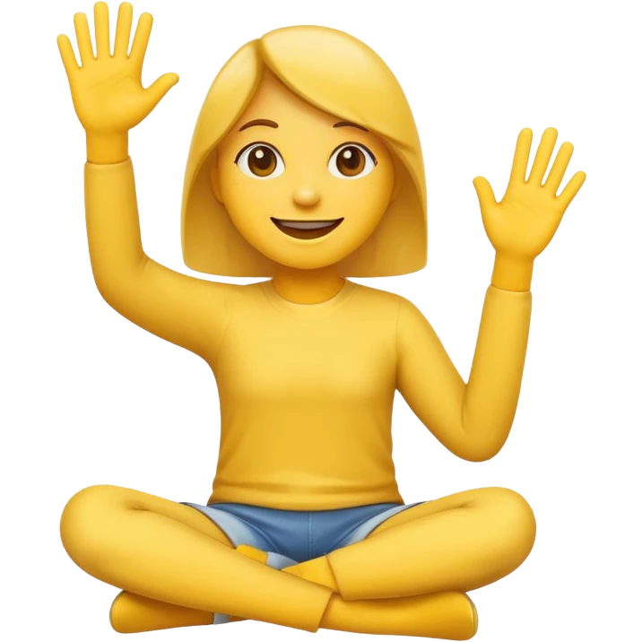 happy emoji face with crossed over legs, waving hand, simple and clear expression emoji