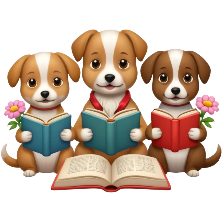 3 Dogs reading books + flowers  emoji