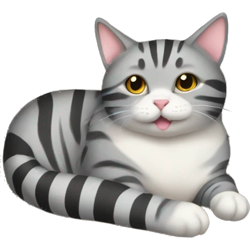chubby gray striped cat laying in a box emoji