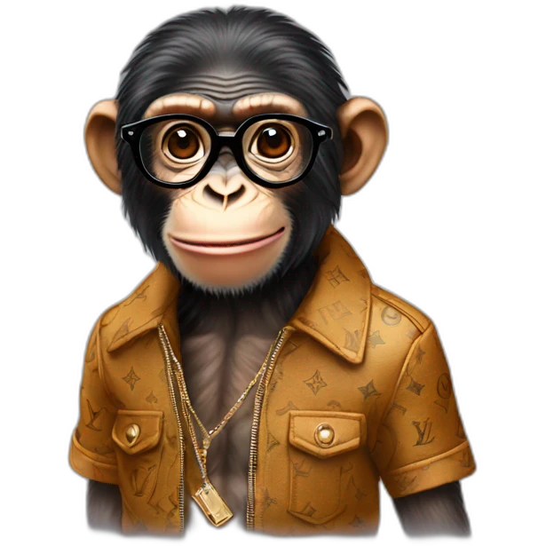 chimp with glasses and with louis vuitton clothing  emoji