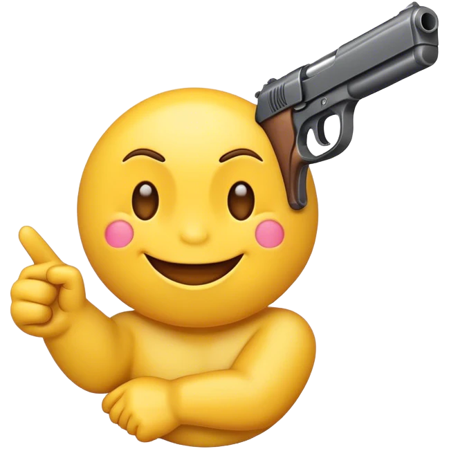 yellow emoji smiling hysterically pointing a gun forward emoji