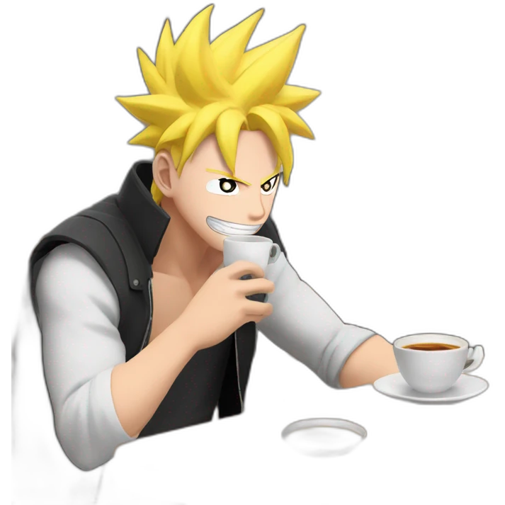 boruto tomando cafe con el cabello de super sayajin emoji