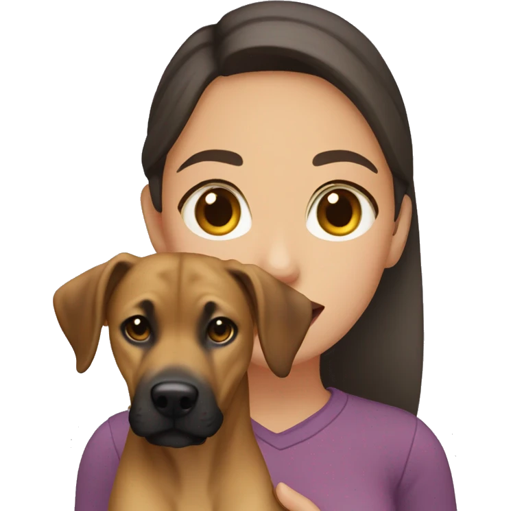 Brunette girl holding a black mouth cur emoji