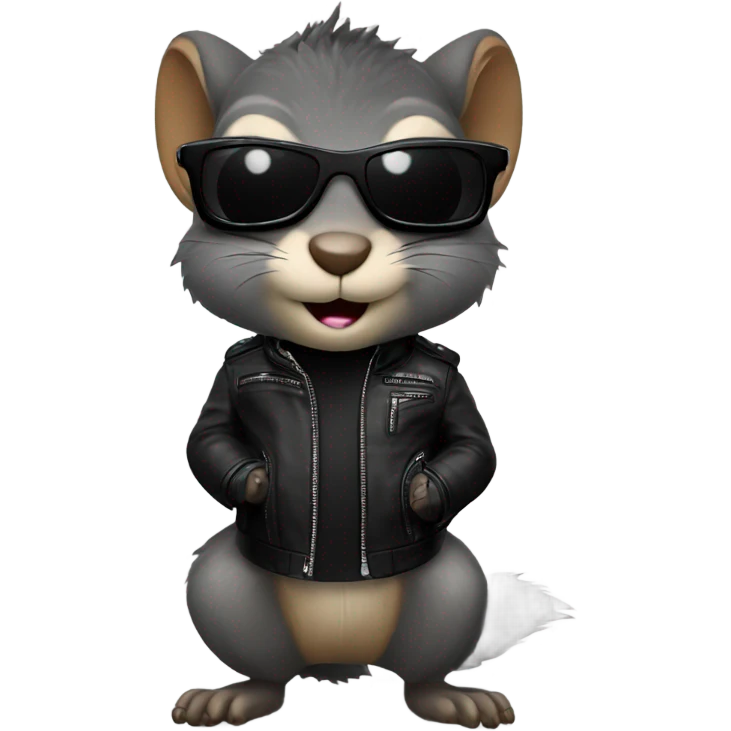 Squirrel wearing a black motorcycle jacket and sunglasses  emoji