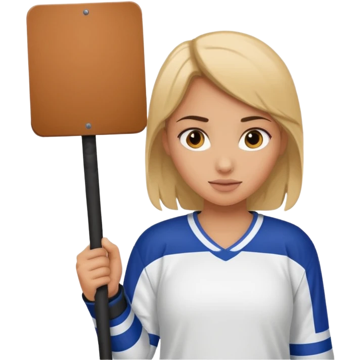 Girl hockey fan holding a large blank sign emoji