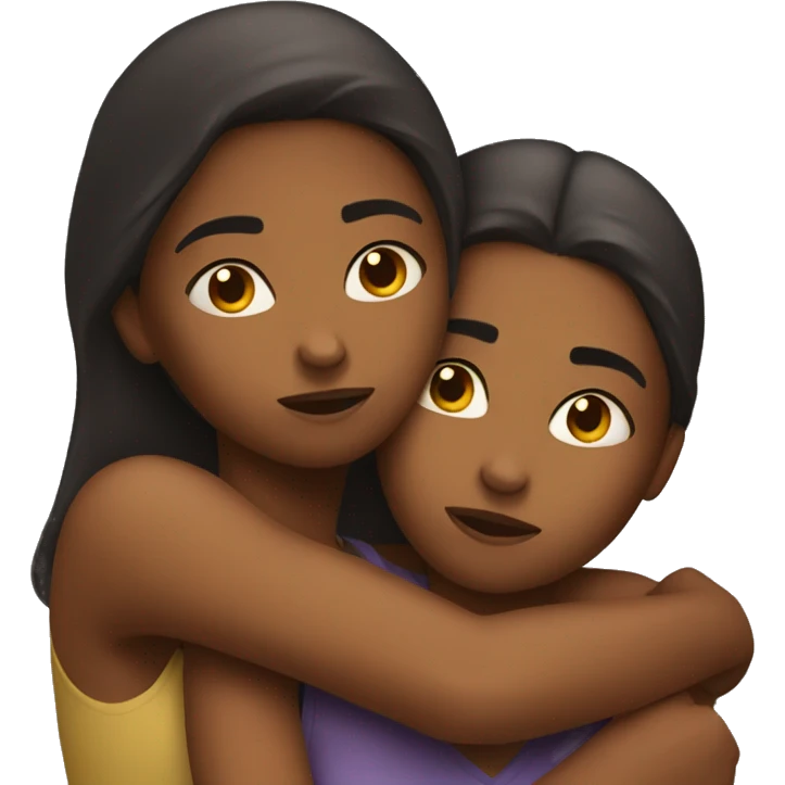 two brown girls hugging but visibly angry emoji