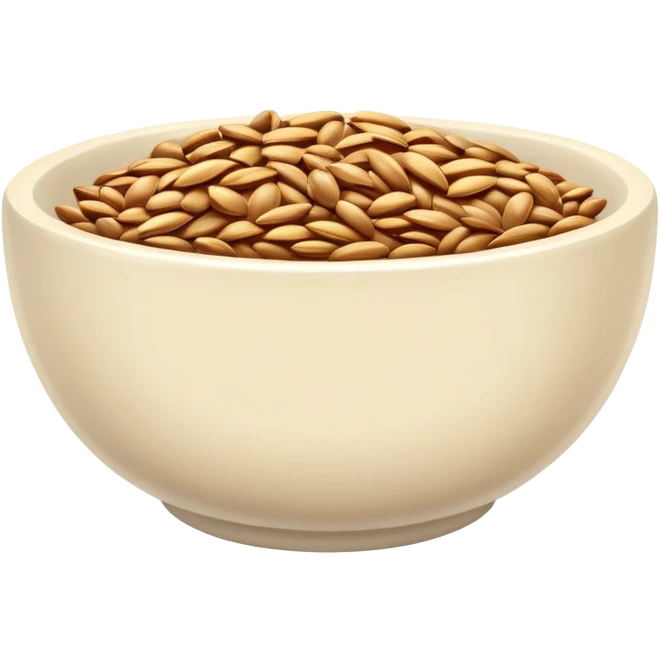 flaxseeds in a small bowl, golden brown seeds emoji