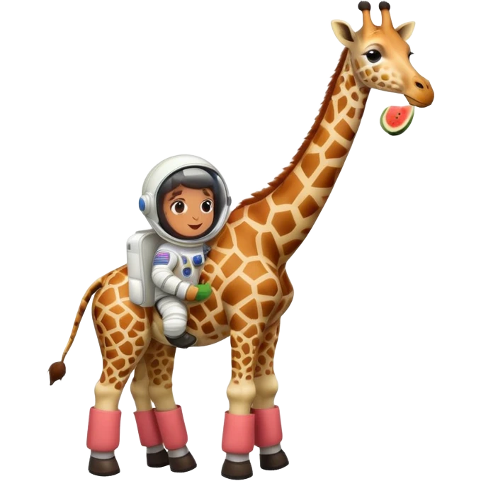 giraffe with watermelon-shaped body, brown boots, astronaut helmet emoji