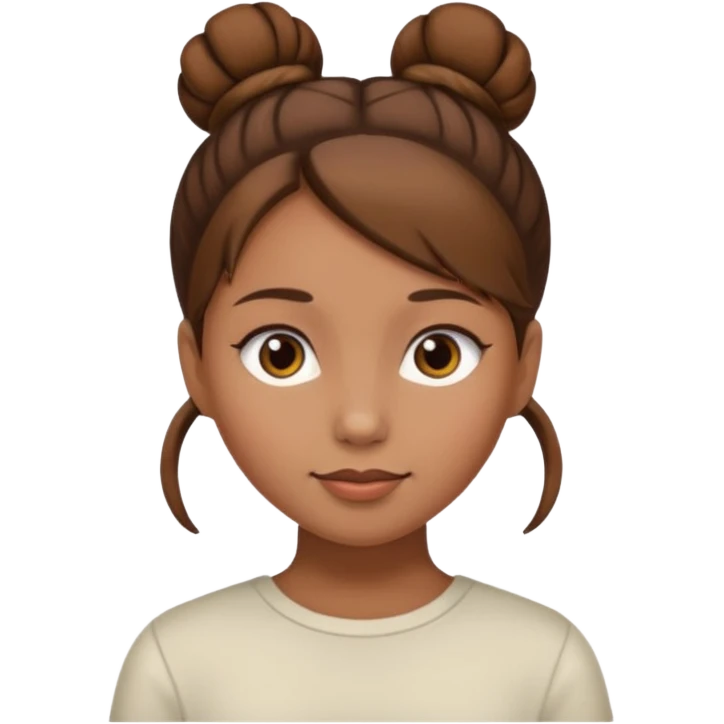 Girl with light brow skin and brown hair in a single bun emoji