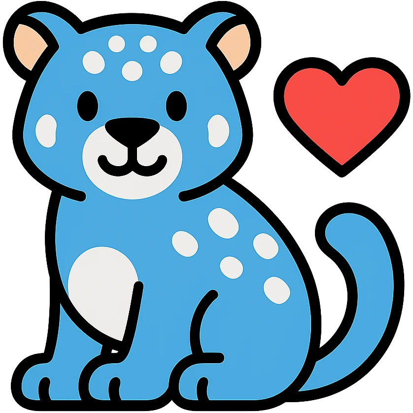 snow leopard with blue fur, white spots, and a heart emoji