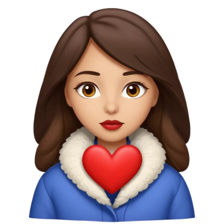 A girl with olive skin tone, brown eyes, brunette,  heart shaped lips and almond shaped eyes born in December loves winter emoji
