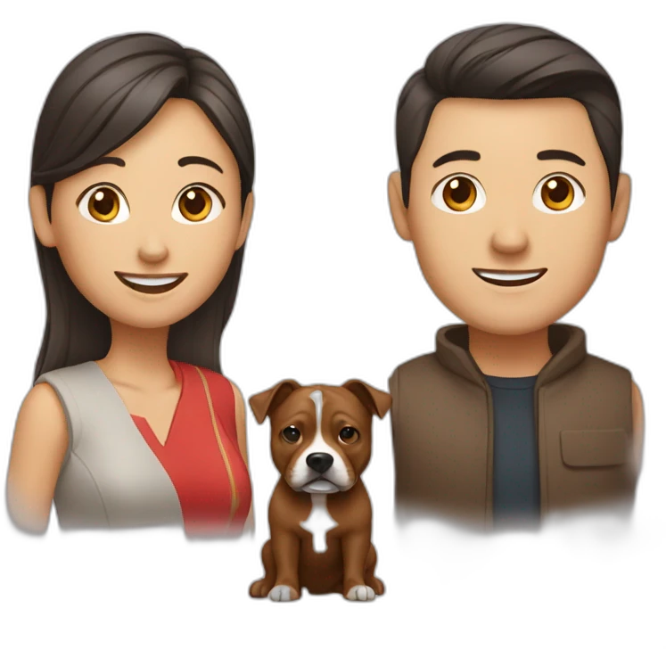 man and Chinese lady with brown Staffordshire terrier dog emoji