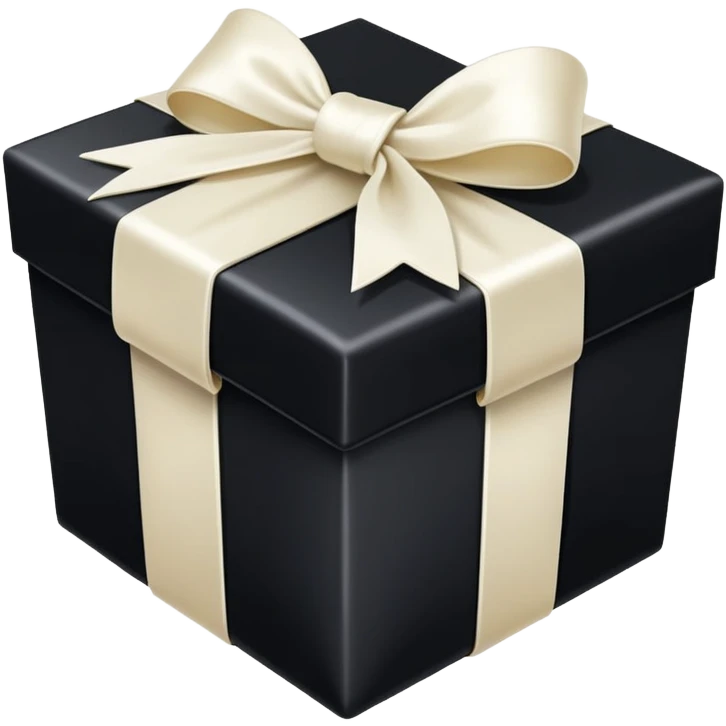 Realistic black gift box with ivory bow emoji