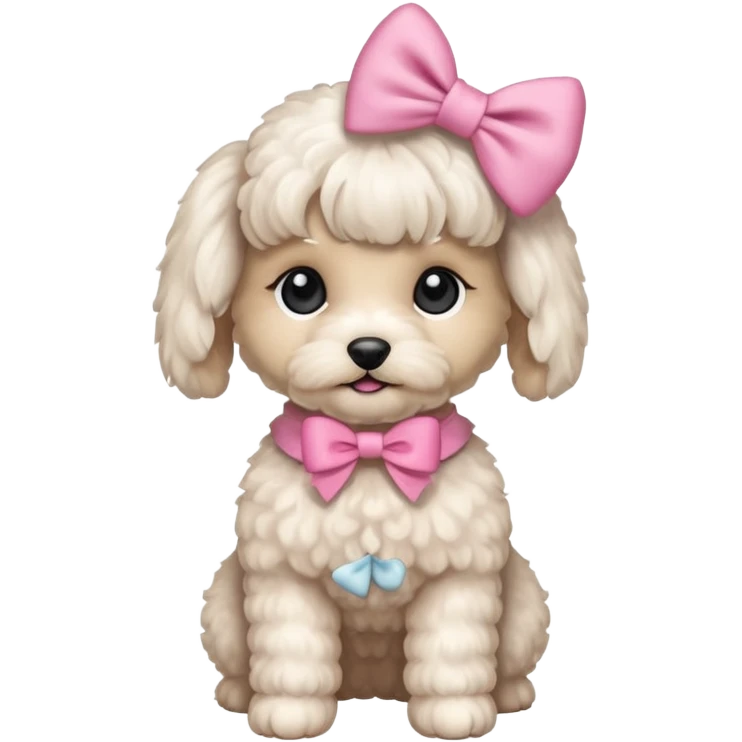 white maltipoo with pony tail and pink bow emoji