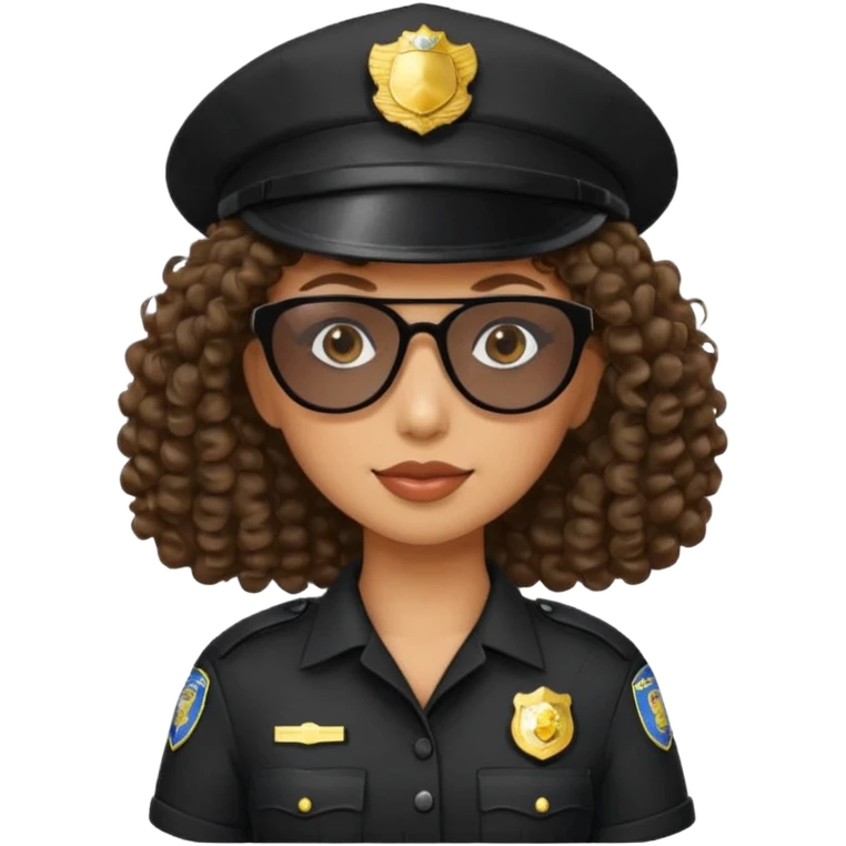 woman police wearing black dress with sun glasses curly hair and hat emoji