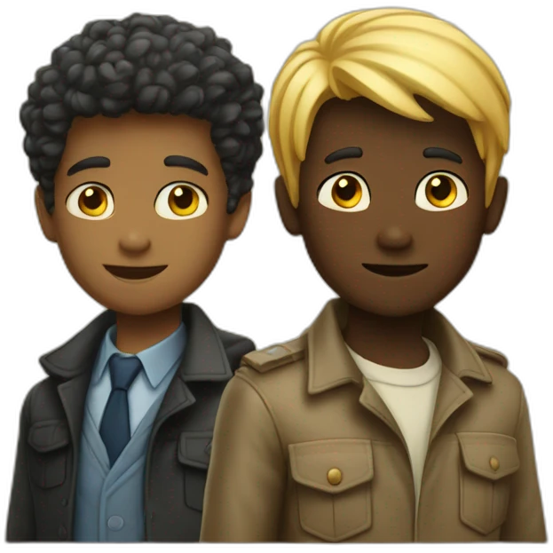 Two Boy detectives one blond and one African  black emoji