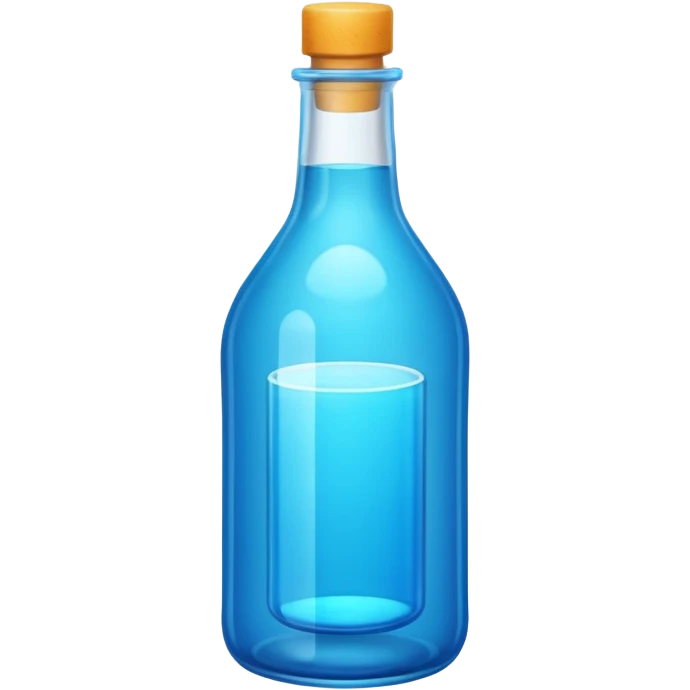a blue motion tiled to the left, with a round glass bottle no handle, neon  emoji