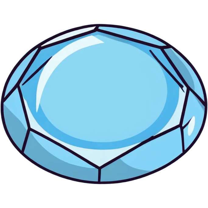 A round cut light blue celestite gem with multiple facets, sparkling and shimmering light blue crystal emoji