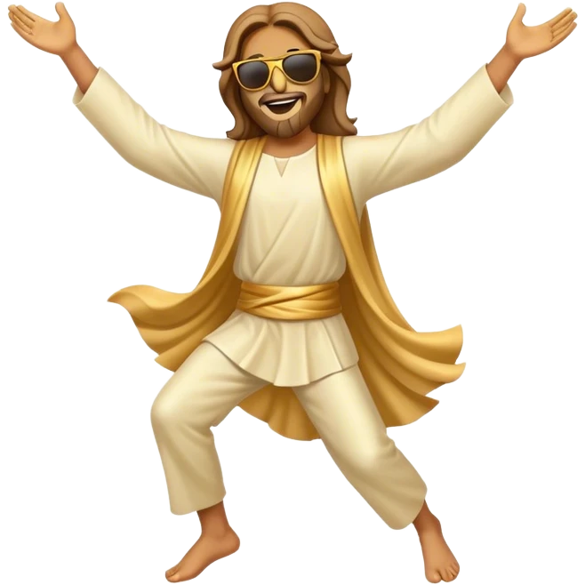 dancing figure of rejoicing Jesus with  sunglases golden  emoji
