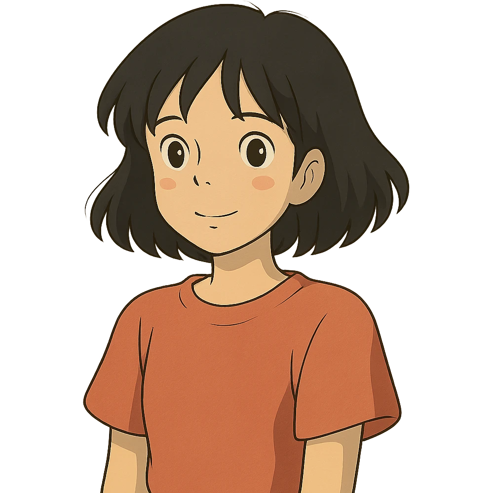 ghibli style chica con pelo negro corto por los hombros emoji