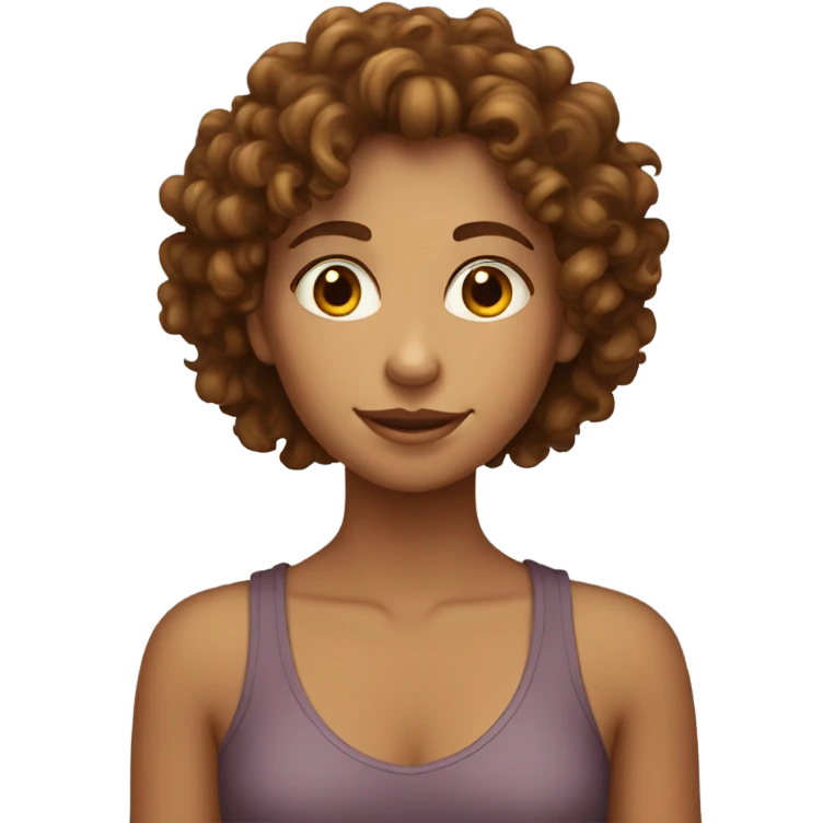 brown curly haired girl with tanned skin and skinny emoji