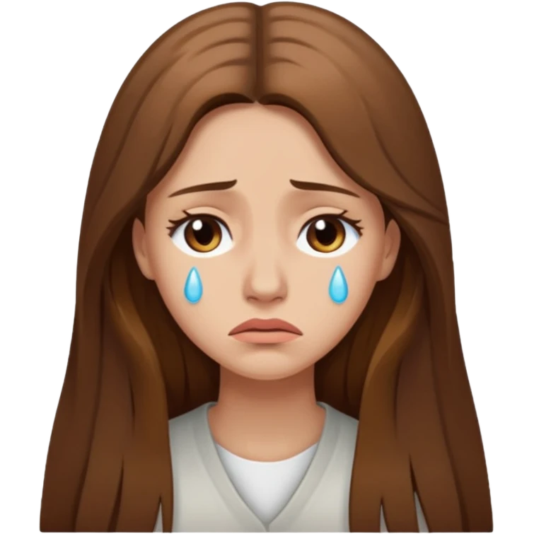 Woman with long brown hair crying, light beige emoji