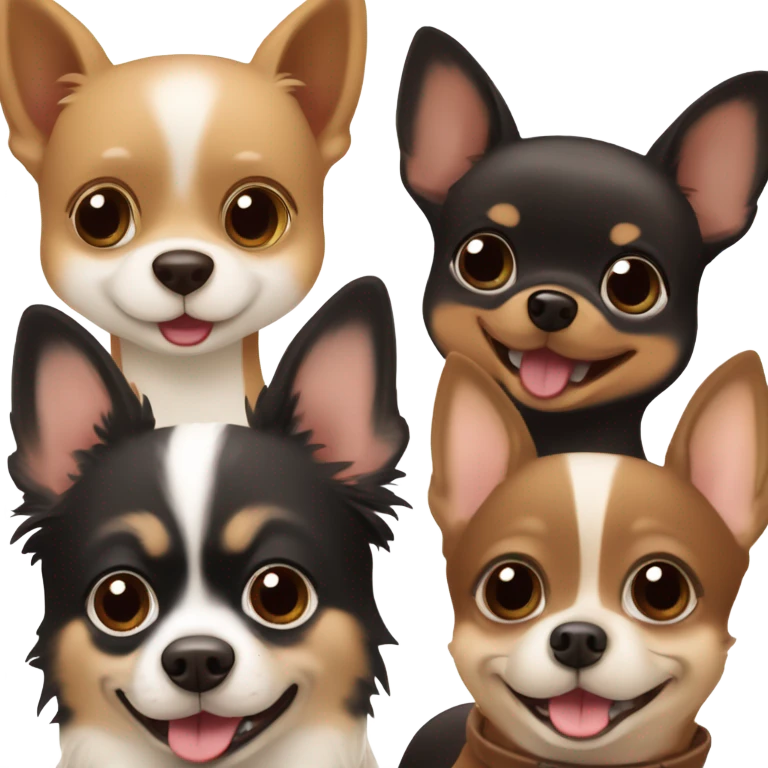 two chihuahuas and 1 black & tan pomeranian playing  emoji