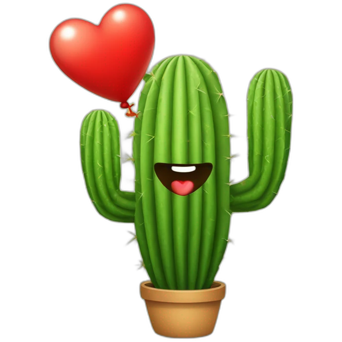 Cactus con globo rojo emoji