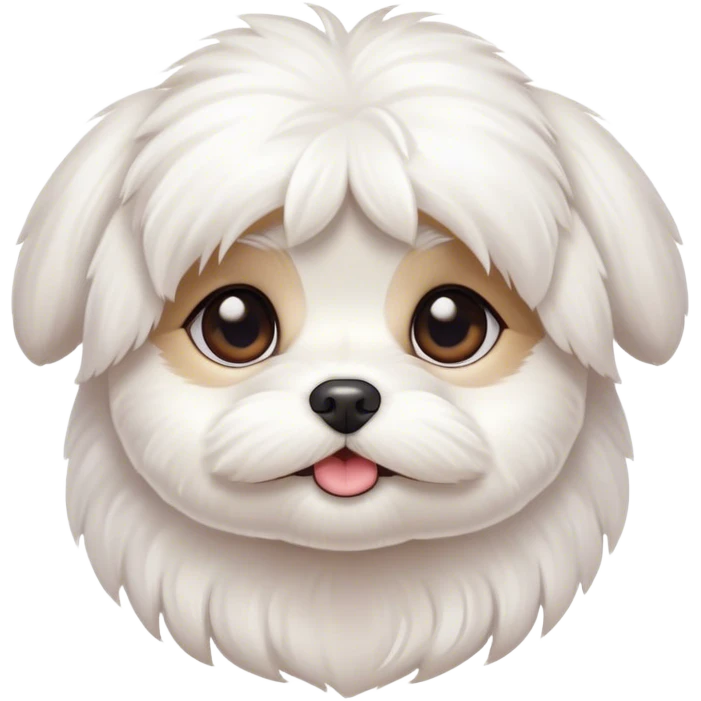 Cinematic Cute Maltese Portrait Emoji, Head tilted playfully and inquisitively, featuring a luxurious, silky white coat with a healthy sheen, round, sparkling dark eyes filled with curiosity, Simplified yet irresistibly adorable features, highly detailed, glowing with a warm, friendly glow, high shine, affectionate and lively, stylized with a touch of whimsy, bright and endearing, soft glowing outline, capturing the essence of a mischievous yet loving companion, so playful it feels like it could scamper out of the screen and into your arms! emoji