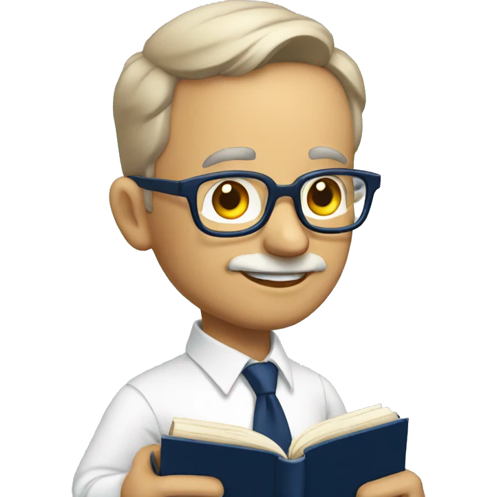 A mid aged man with specs white shirt and  navy blue tie reading a  book in hand emoji