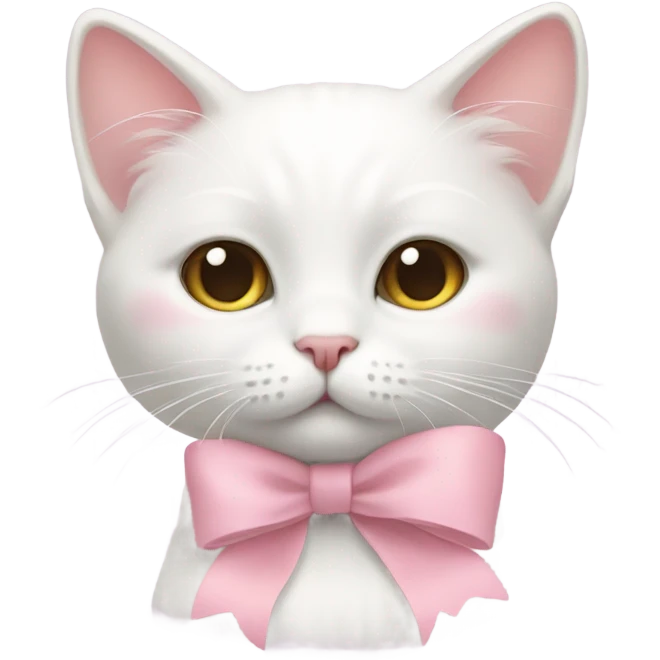 white cute cat soft pink with bow emoji