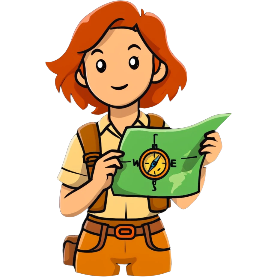 Female wilderness explorer with compass and map, Melissa Backwoods emoji