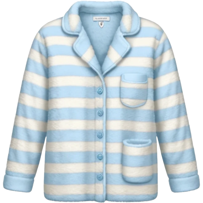 emoji of an isolated fluffy fleece pajama top with soft pastel stripes, plush fuzzy texture, light grey and pastel blue tones, button-down long sleeves, neatly folded flat-lay, no person, no body, no mannequin, cozy warm winter mood, soft shading emoji