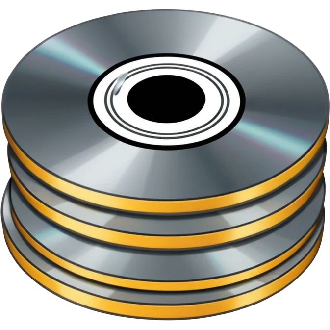Minimalist emoji-style sticker of a small stack of DVD discs, one cracked, one with burn marks. Top-down view, grayscale and muted tones, flat design, no text. emoji