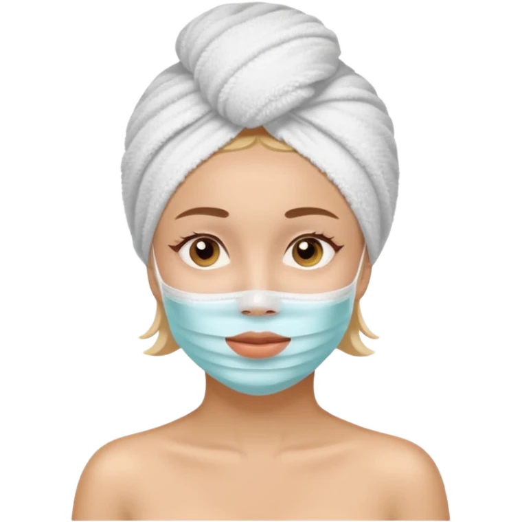 A girl with bath towel on head and mask skincare emoji